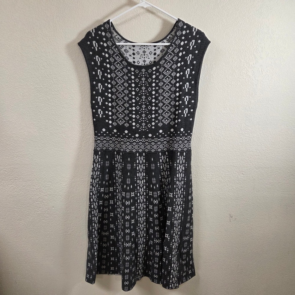 Stitch Fix Market & Spruce Gray Geometric Fair Isle Knit Fit & Flare Dress M